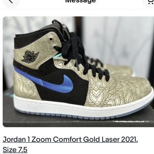 Nike 2021 Jordan 1 Zoom Air Comfort Gold Laser Sneaker Shoes, Size 7.5